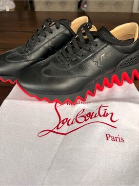 Christian Louboutin Black Leather Loubishark sneaker Black with Red Sole